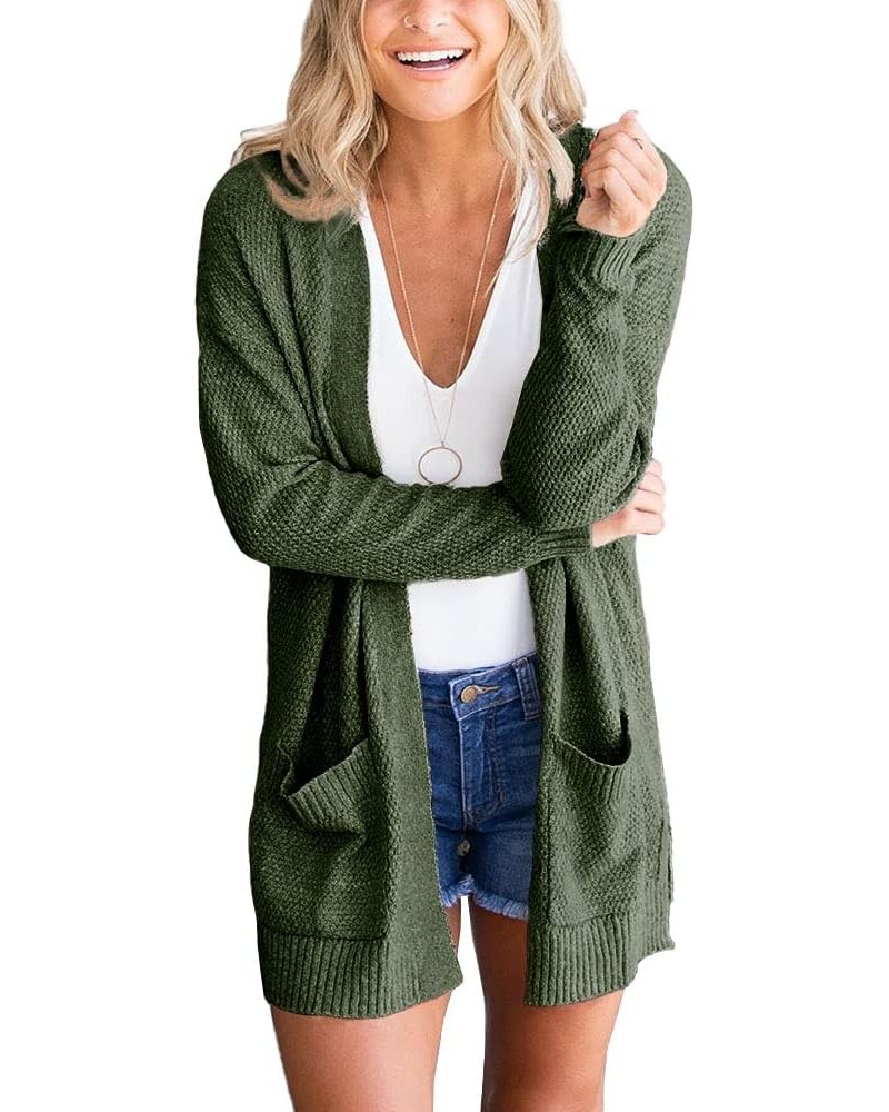 Women's Cardigan Sweaters Open Front Long Sweater Knitted Coat with Pockets Olive $20.68 Sweaters