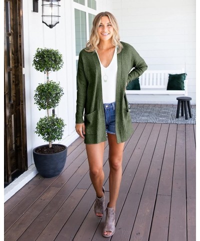 Women's Cardigan Sweaters Open Front Long Sweater Knitted Coat with Pockets Olive $20.68 Sweaters