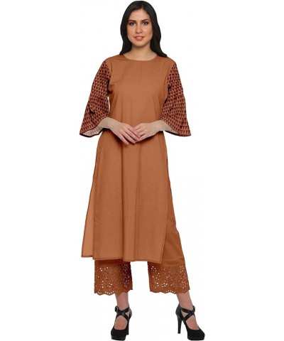 Two Piece Palazzo Kurta Set Printed Women Ethnic Wear Indian Outfit Orange $31.79 Tops