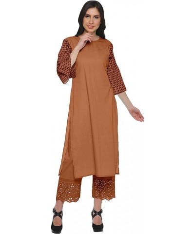 Two Piece Palazzo Kurta Set Printed Women Ethnic Wear Indian Outfit Orange $31.79 Tops