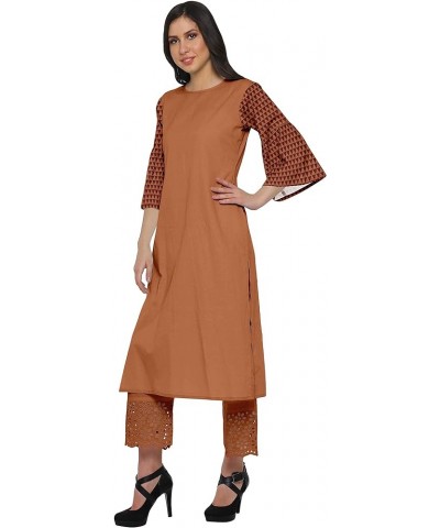 Two Piece Palazzo Kurta Set Printed Women Ethnic Wear Indian Outfit Orange $31.79 Tops