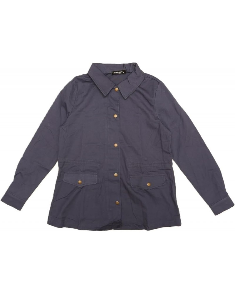 Women's Utility Jackets Drawstring Waist 2024 Spring Flap Pockets Lightweight Jacket Deep Gray Blue $20.68 Jackets