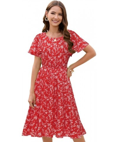 Chiffon Floral Summer Sun Beach Dresses for Women 2023 with V Neck Elastic Waist 062-red Floral $16.80 Dresses