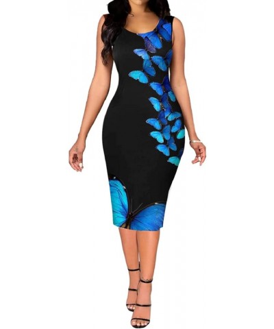 Women's Elegant Pencil Dress for Women Casual Midi Dresses Outfits Business Sexy Bodycon Dress Blue Flower $21.83 Dresses