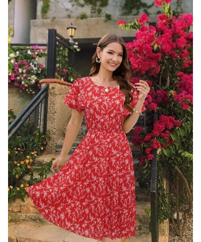 Chiffon Floral Summer Sun Beach Dresses for Women 2023 with V Neck Elastic Waist 062-red Floral $16.80 Dresses
