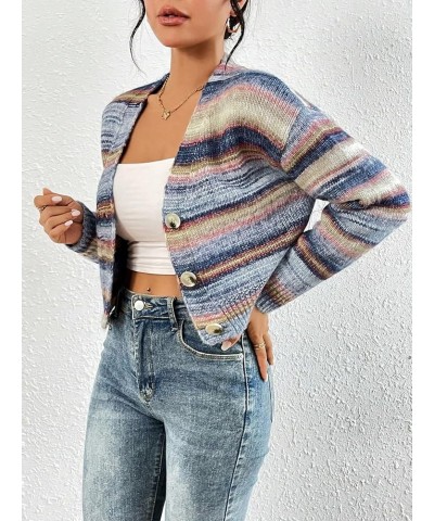 Women's Long Sleeve Button Front V Neck Casual Crop Cardigan Sweater Multicolor Blue $19.32 Sweaters