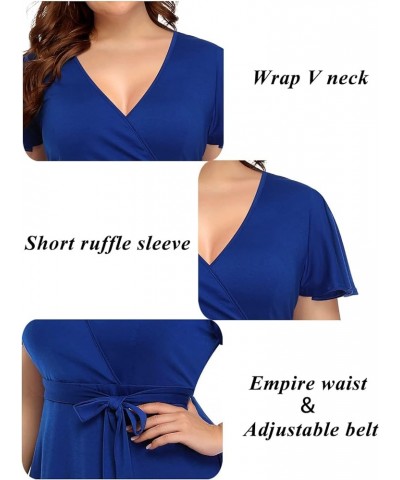 Plus Size Wrap V Neck Midi Casual Wedding Guest Short Flutter Sleeve Summer Dress Blue Royal $24.19 Dresses