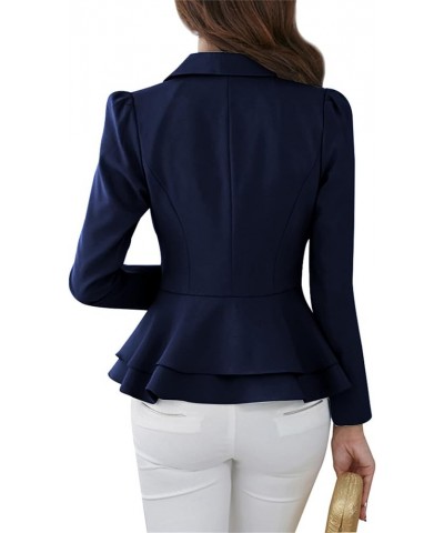 Womens Solid Color 3/4 Sleeve Blazers with Single Button Ruffle Hem Jackets Tunic Slim Fit Office Tops Navy Blue $15.11 Blazers