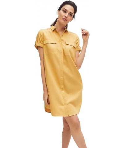 Women's Plus Size Button Front Linen Shirtdress Dress Honey Spice $31.25 Dresses