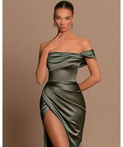 Silk Satin Bridesmaid Dresses One Shoulder Mermaid Prom Dress Ruched Formal Party Dress with Slit Peacock $34.44 Dresses