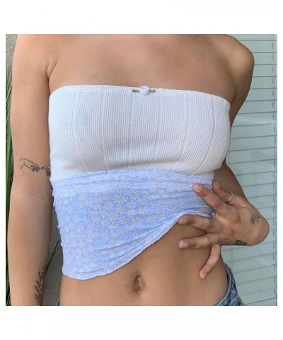 Tube Tops for Women Y2k Lace Sheer Strapless Sexy Crop Bandeau Sleeveless Backless Cute Shirts Going Out Clothing White Knit ...