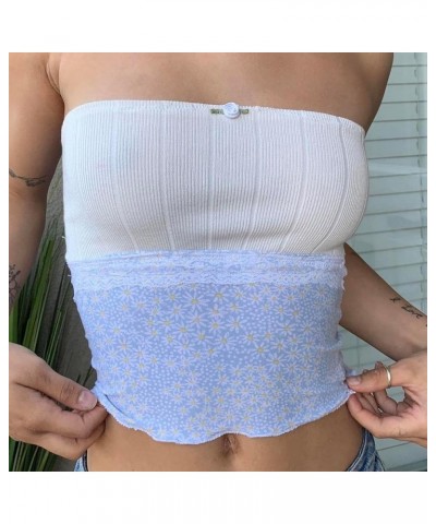 Tube Tops for Women Y2k Lace Sheer Strapless Sexy Crop Bandeau Sleeveless Backless Cute Shirts Going Out Clothing White Knit ...