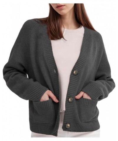 Women's Long Sleeved Cropped Cardigan Sweater V-Neck 2 Pockets Button Down Closure Premium Quality Knit Grey $10.00 Sweaters