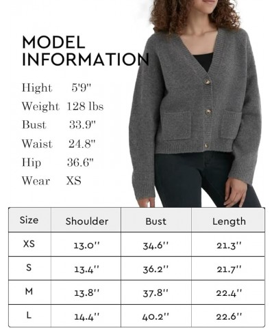 Women's Long Sleeved Cropped Cardigan Sweater V-Neck 2 Pockets Button Down Closure Premium Quality Knit Grey $10.00 Sweaters