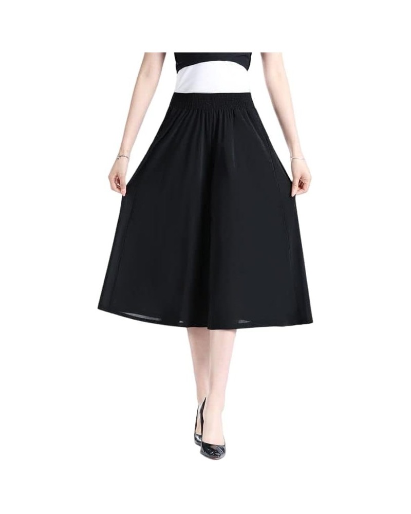 Culottes for Women - Gaucho Pants for Women Wide Leg Chiffon Culottes Knee Length with High Elasticated Waist (H) F $10.07 Pants