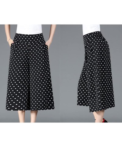 Culottes for Women - Gaucho Pants for Women Wide Leg Chiffon Culottes Knee Length with High Elasticated Waist (H) F $10.07 Pants