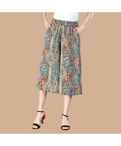 Culottes for Women - Gaucho Pants for Women Wide Leg Chiffon Culottes Knee Length with High Elasticated Waist (H) F $10.07 Pants