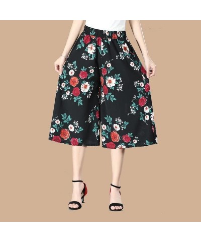 Culottes for Women - Gaucho Pants for Women Wide Leg Chiffon Culottes Knee Length with High Elasticated Waist (H) F $10.07 Pants