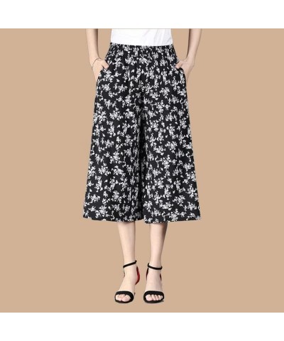 Culottes for Women - Gaucho Pants for Women Wide Leg Chiffon Culottes Knee Length with High Elasticated Waist (H) F $10.07 Pants