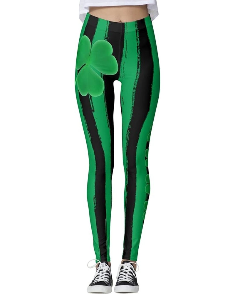 Womens Printed Leggings High Waisted St Patricks Cute Clover Tights Tummy Control Stretch Yoga Pants Slimming Bottoms I13-gre...