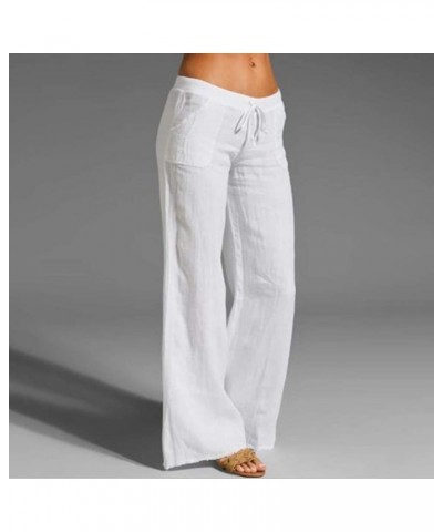 Womens Linen Pants Casual Elastic High Waist Summer Pants Relax Fit Comfy Palazzo Pants Linen Capris Yoga Sweatpants Trousers...