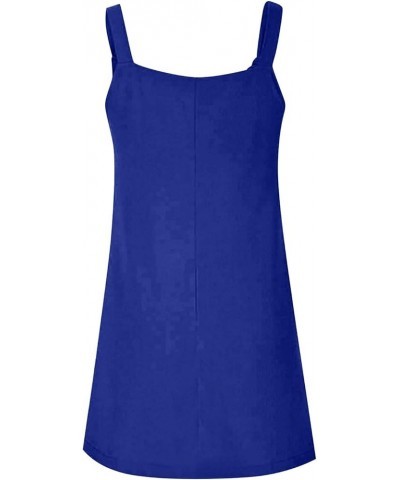 Bib Overalls Dresses for Women 2024 Summer Casual Sleeveless Adjustable Strap A Line Mini Pinafore Dress with Pockets Blue $7...