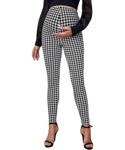 Women's Houndstooth Print Leggings Pregnancy Elastic Waist Skinny Pants Black and White $12.74 Leggings