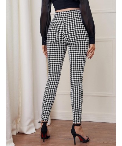 Women's Houndstooth Print Leggings Pregnancy Elastic Waist Skinny Pants Black and White $12.74 Leggings