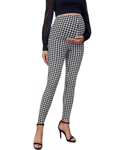 Women's Houndstooth Print Leggings Pregnancy Elastic Waist Skinny Pants Black and White $12.74 Leggings