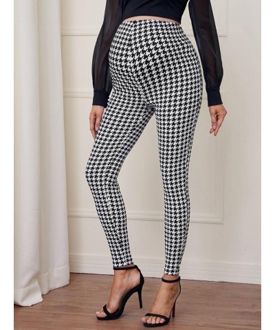 Women's Houndstooth Print Leggings Pregnancy Elastic Waist Skinny Pants Black and White $12.74 Leggings