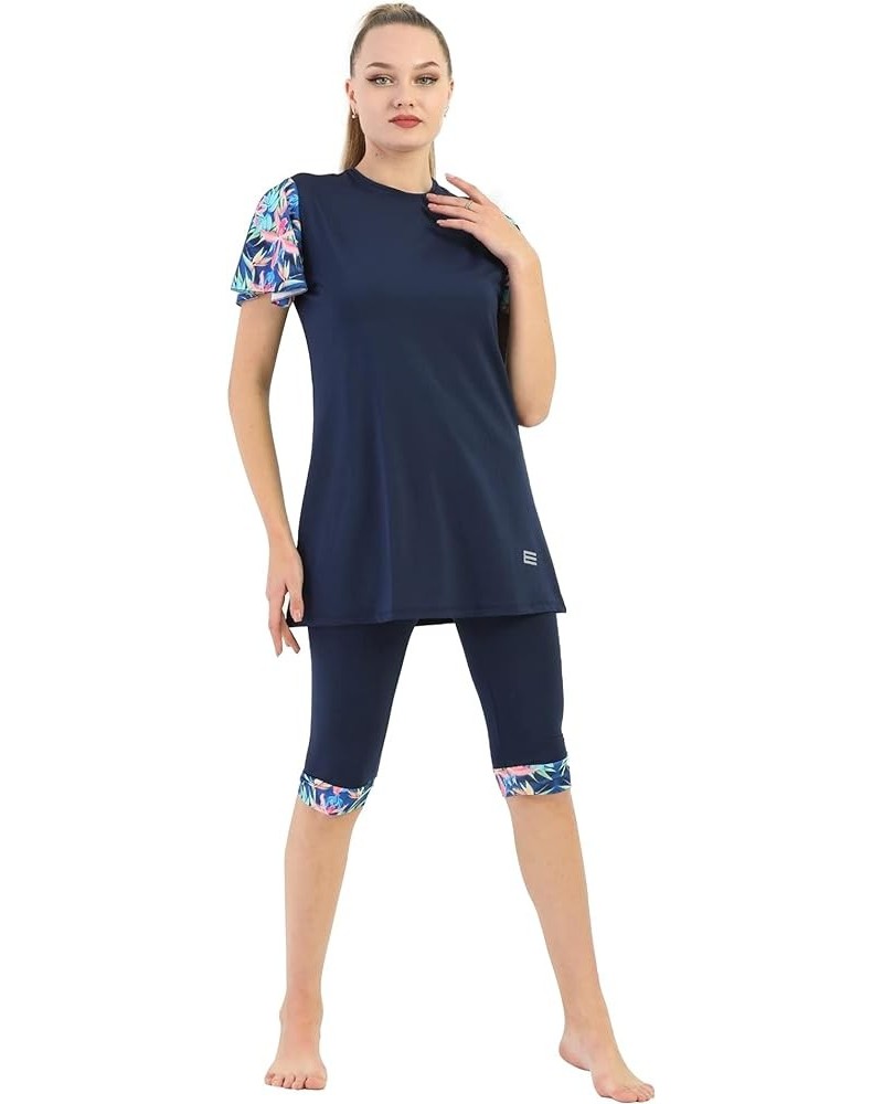 Islamic Short Sleeve Swimsuits for Women Modest Muslim 4 PCS | Full Cover Rash Guard Burkini | Arabic Swimwear Navy / M $21.5...