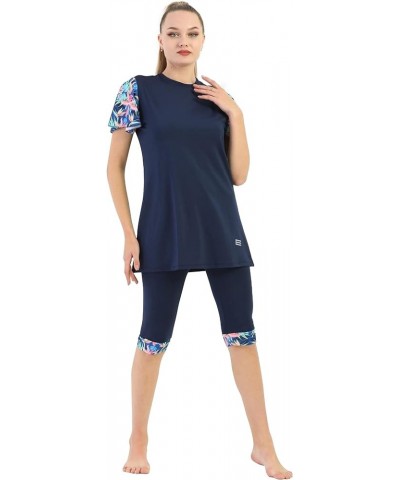 Islamic Short Sleeve Swimsuits for Women Modest Muslim 4 PCS | Full Cover Rash Guard Burkini | Arabic Swimwear Navy / M $21.5...