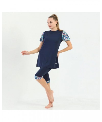 Islamic Short Sleeve Swimsuits for Women Modest Muslim 4 PCS | Full Cover Rash Guard Burkini | Arabic Swimwear Navy / M $21.5...