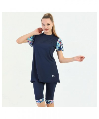 Islamic Short Sleeve Swimsuits for Women Modest Muslim 4 PCS | Full Cover Rash Guard Burkini | Arabic Swimwear Navy / M $21.5...