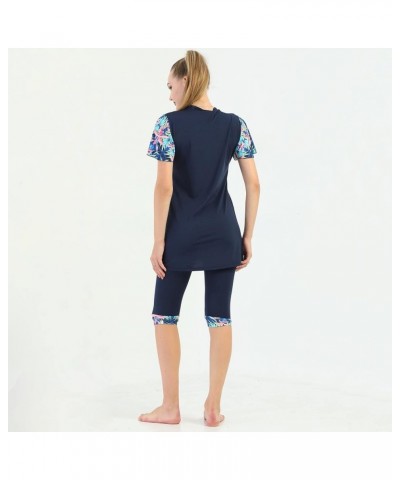 Islamic Short Sleeve Swimsuits for Women Modest Muslim 4 PCS | Full Cover Rash Guard Burkini | Arabic Swimwear Navy / M $21.5...