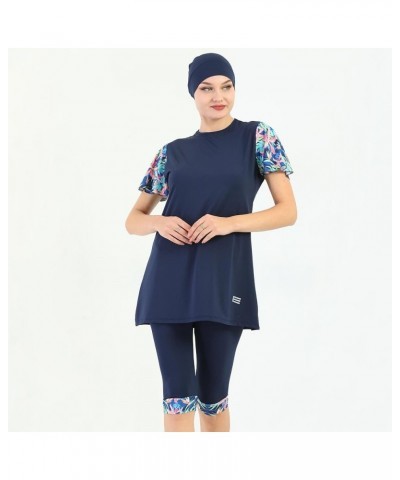 Islamic Short Sleeve Swimsuits for Women Modest Muslim 4 PCS | Full Cover Rash Guard Burkini | Arabic Swimwear Navy / M $21.5...