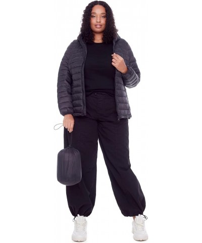 Women’s Vegan Down Packable Puffer - Lightweight, Weather-Resistant Jacket With Hood For Women with Carry Bag Black (Plus Siz...