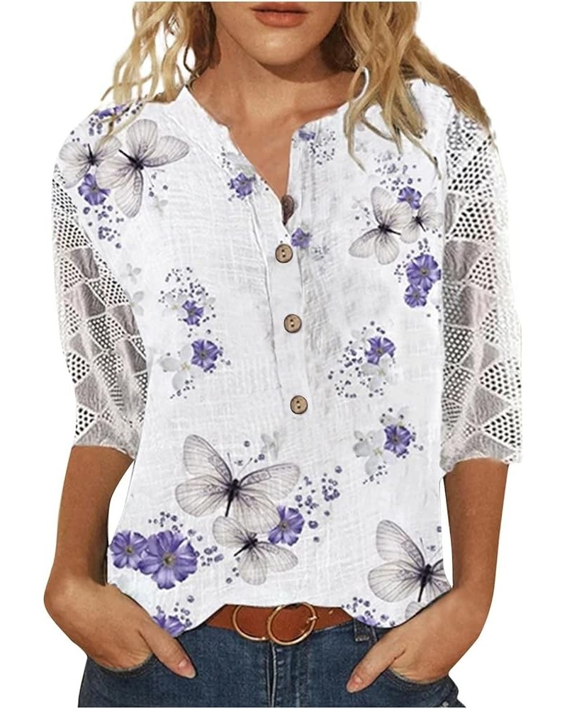 Blouses for Women Dressy Casual T Shirts for Women Summer 2023 3/4 Sleeve Casual Floral Print Blouse Purple $7.94 Others