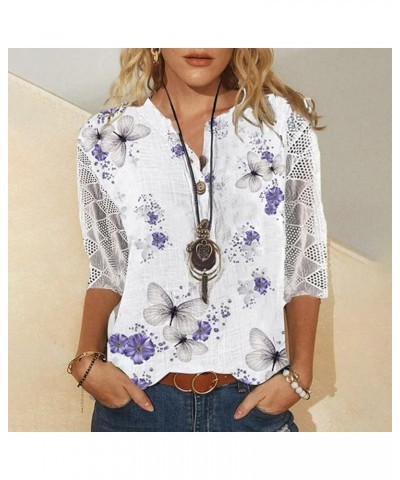 Blouses for Women Dressy Casual T Shirts for Women Summer 2023 3/4 Sleeve Casual Floral Print Blouse Purple $7.94 Others