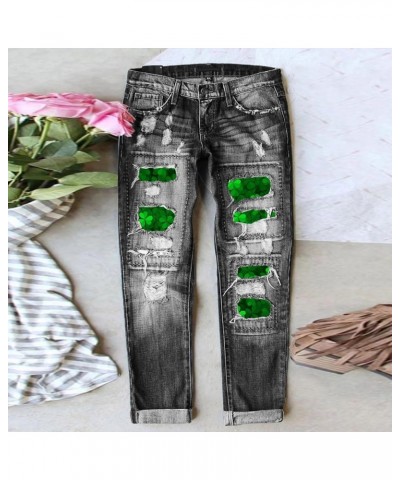 Womens Jeans Casual Ripped Boyfriend Stretch Cute Printed Jeans Slim Plaid Patch Loose Skinny Denim Jeans with Hole 104a-grey...