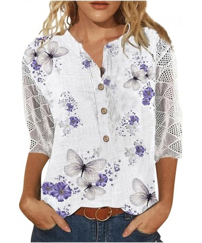 Blouses for Women Dressy Casual T Shirts for Women Summer 2023 3/4 Sleeve Casual Floral Print Blouse Purple $7.94 Others