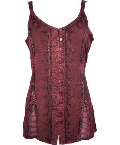 Women's Sleeveless Embroidered Boho Chic Summer Fashion Tank Top Blouse Regular Plus Size 2X 3X Burgundy - 410 $21.57 Tanks