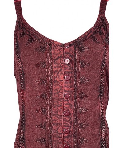 Women's Sleeveless Embroidered Boho Chic Summer Fashion Tank Top Blouse Regular Plus Size 2X 3X Burgundy - 410 $21.57 Tanks