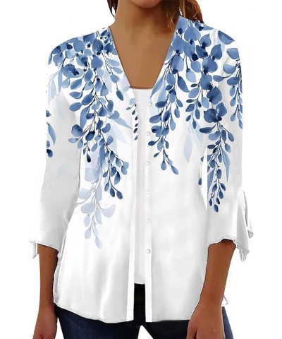 Cardigan for Women Dressy Summer Floral Print 3/4 Sleeve Lightweight Cardigans Loose Outwear Casual Blouse Tops A Blue $10.48...