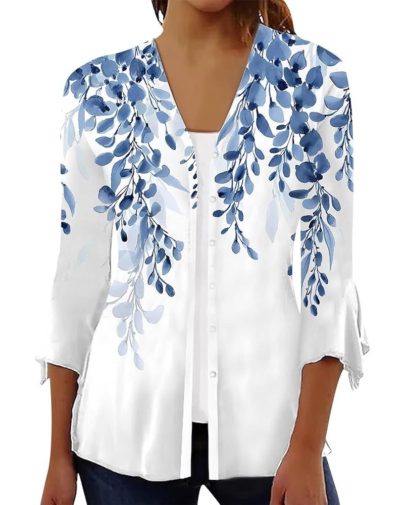 Cardigan for Women Dressy Summer Floral Print 3/4 Sleeve Lightweight Cardigans Loose Outwear Casual Blouse Tops A Blue $10.48...