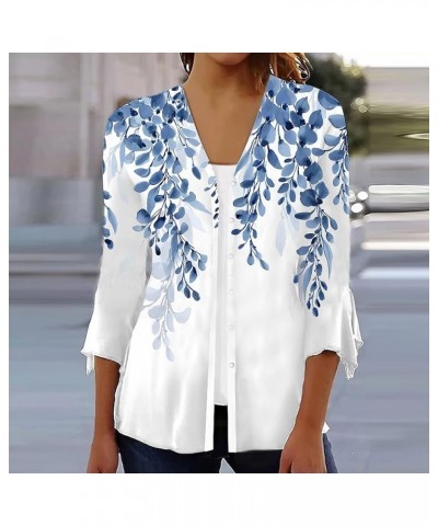 Cardigan for Women Dressy Summer Floral Print 3/4 Sleeve Lightweight Cardigans Loose Outwear Casual Blouse Tops A Blue $10.48...