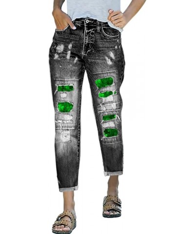 Womens Jeans Casual Ripped Boyfriend Stretch Cute Printed Jeans Slim Plaid Patch Loose Skinny Denim Jeans with Hole 104a-grey...