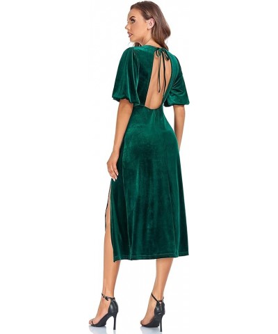Women's Sexy V Neck Backless Velvet Maxi Dress Lantern Puff Sleeves Side Slit Velvet Cocktail Party Dress 72158 Green $21.27 ...