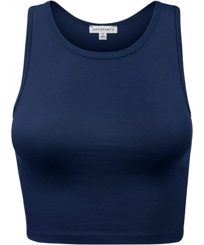 Women Sleeveless Camisole Crop Tank Top Racerback High Halter Neck Classic Shirt 911-true Navy $10.17 Activewear