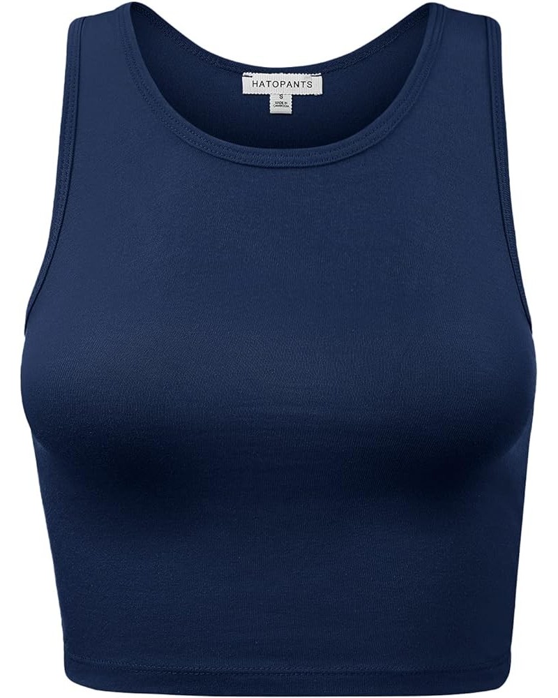 Women Sleeveless Camisole Crop Tank Top Racerback High Halter Neck Classic Shirt 911-true Navy $10.17 Activewear